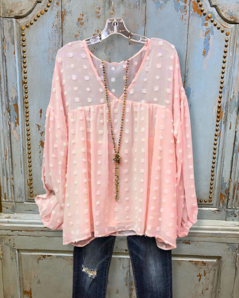 Polka-dot Lantern Sleeve Top