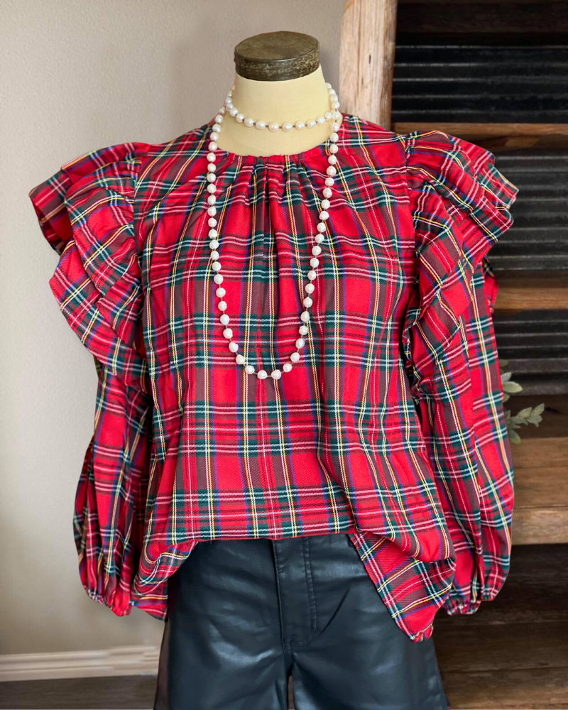 Red Colored Plaid Top