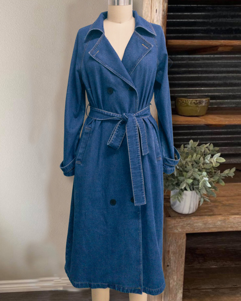 Fall Denim Trench Coat-Denim