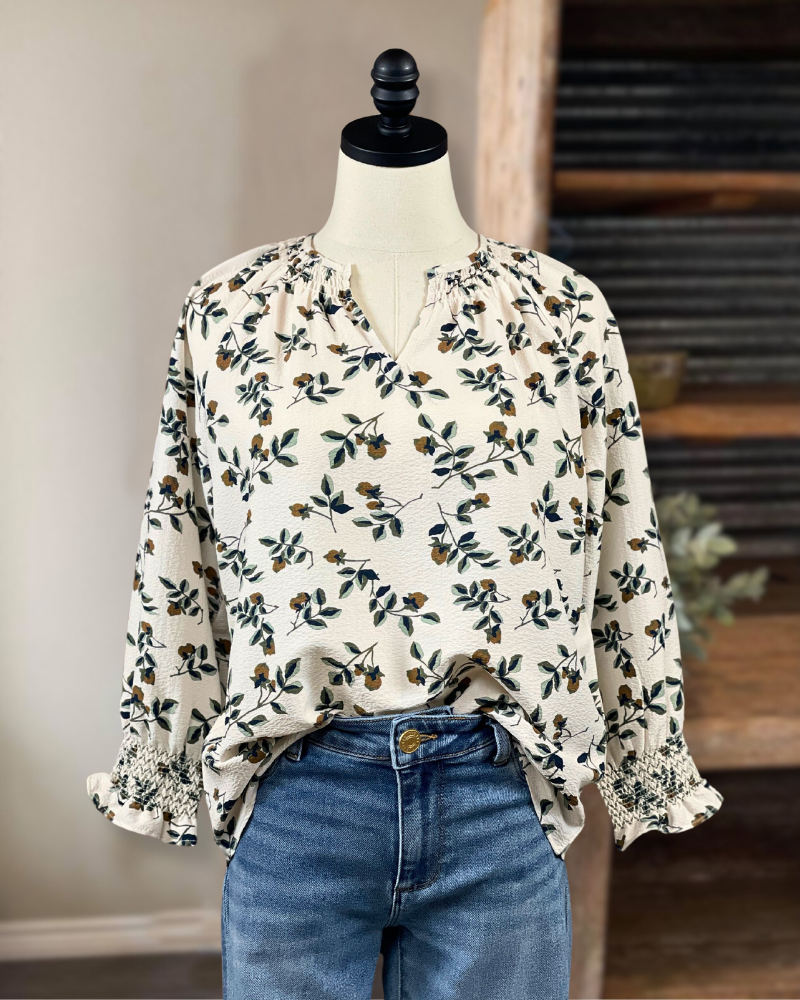 Cream&Green Floral Top