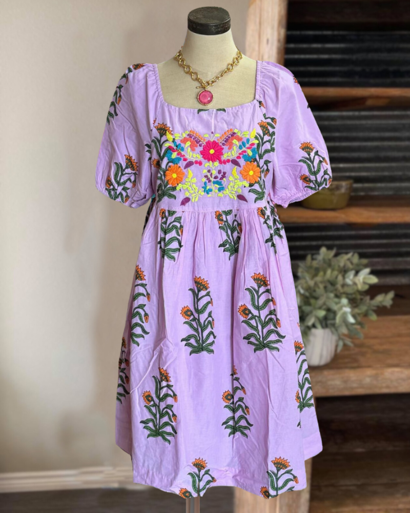 Embroidery Floral Violet Dress