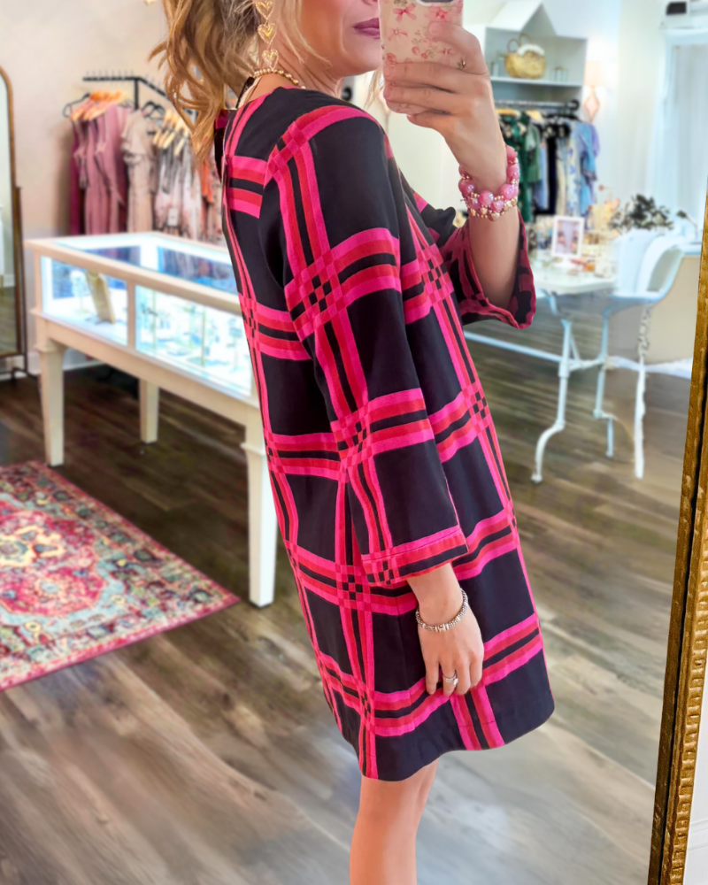 Plaid Satin Crewneck Mini Dress