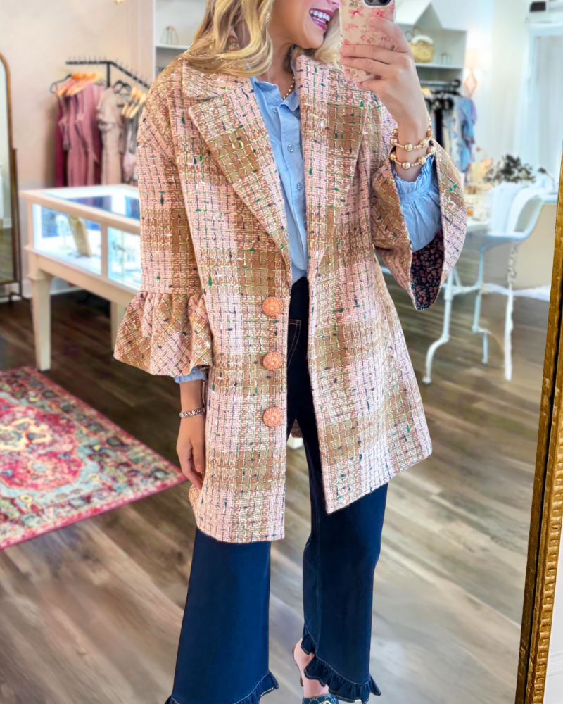 Plaid Ruffled Lapel Coat