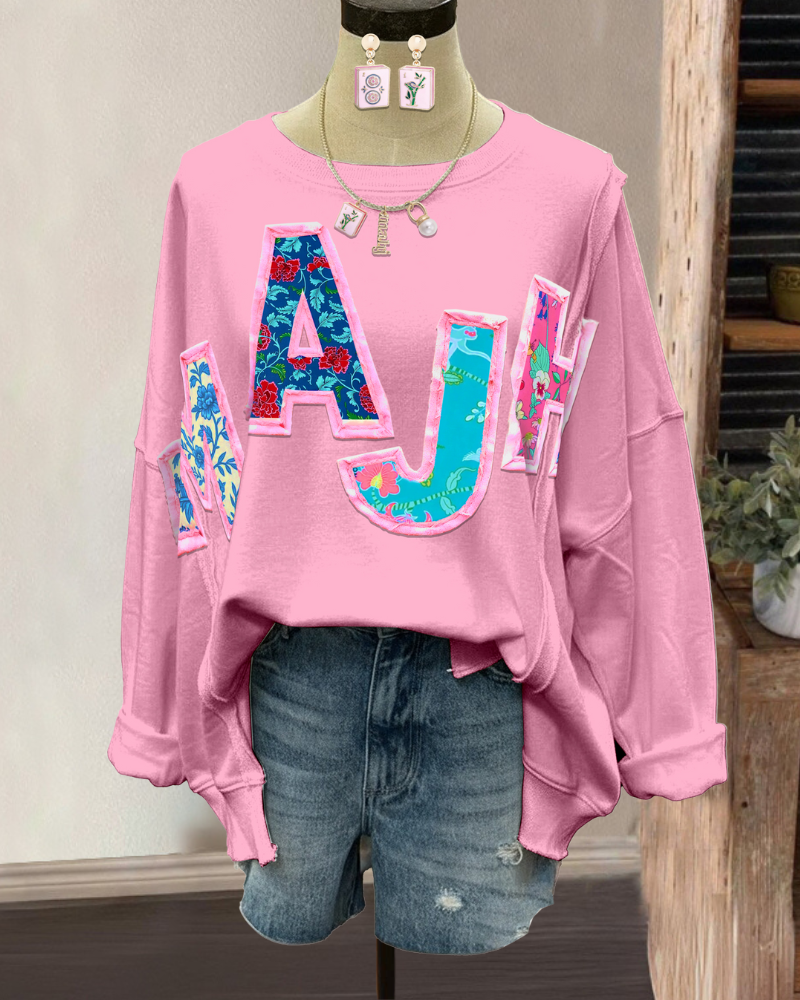 Floral Mahjong Embroidered Patch Sweatshirt