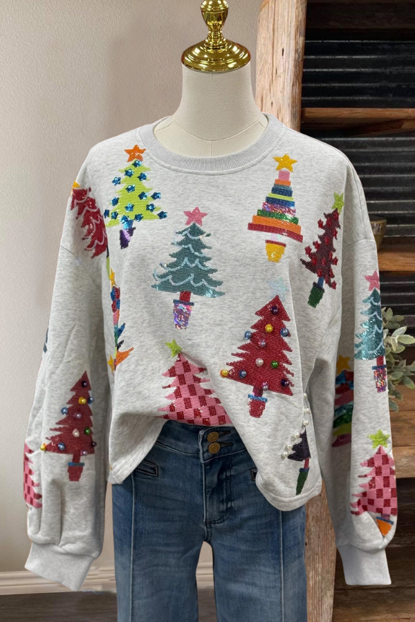 Christmas Tree Sequined Crewneck Sweatshirt