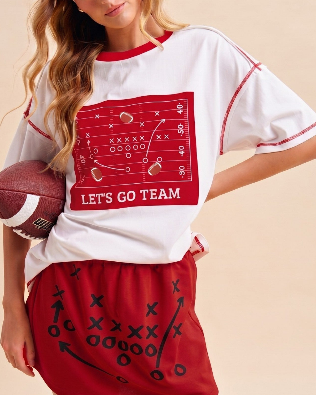 "LET'S GO TEAM" Football Embroidery T-Shirt