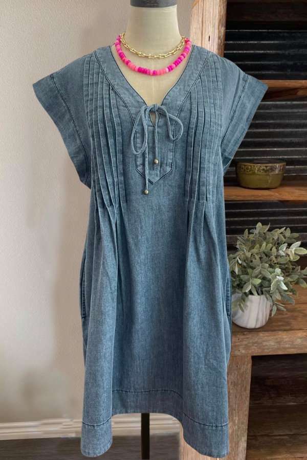 Trendy Pleated Denim Dress