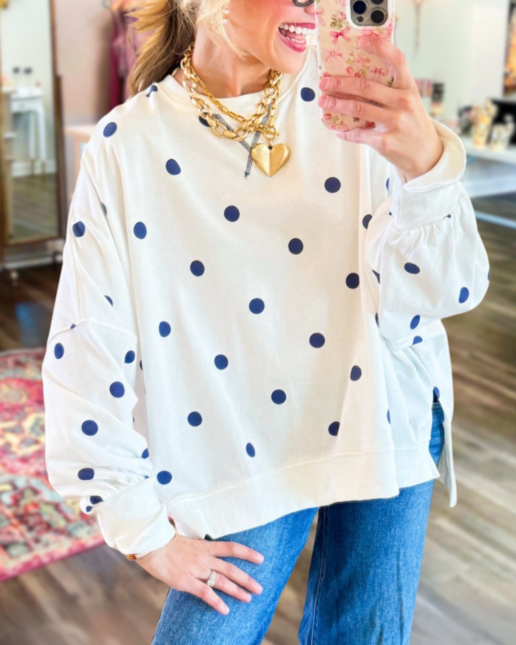 Color-block Polka-dot Pullover