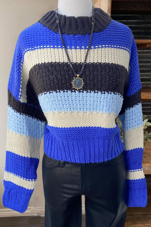 Colorblock Striped Chunky Knit Sweater