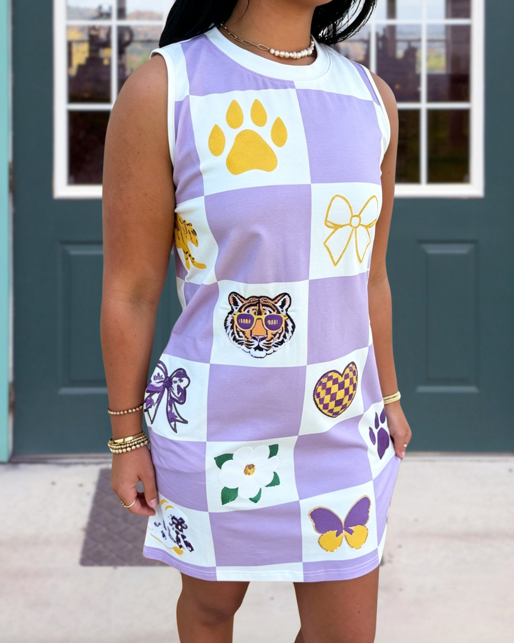 Tigers Game Day Print Plaid Sleeveless Dress