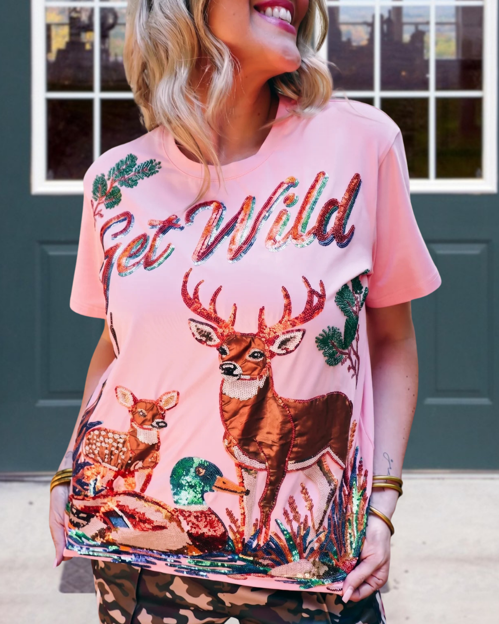 Get Wild Deer Mallard Sequin T-Shirt