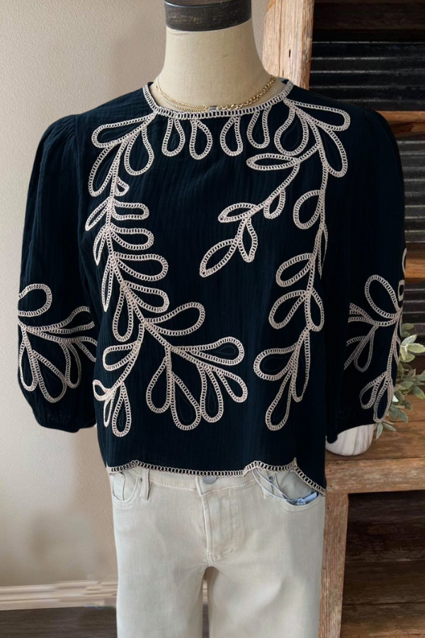 Leaves Embroidered Top