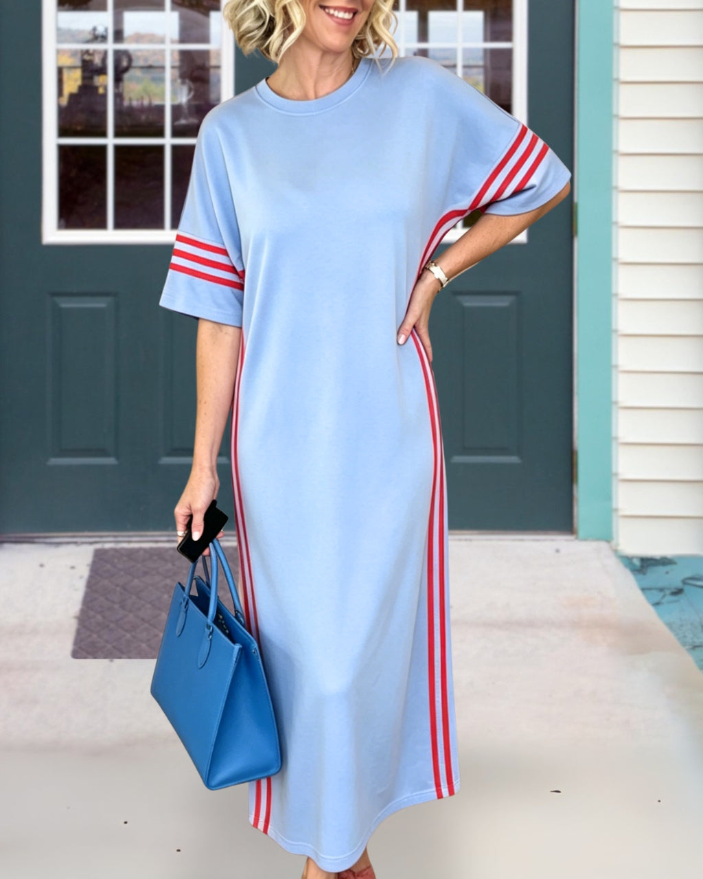 Contrast Striped Side T-shirt Dress