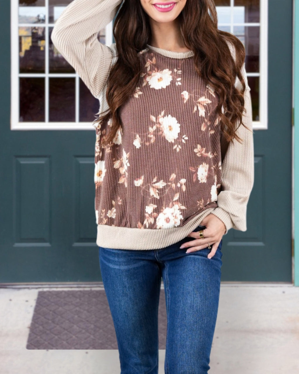 Twisted Ribbed Floral Pullover