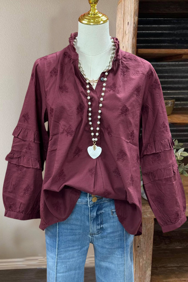 Elegant ruffled Jacquard Blouse