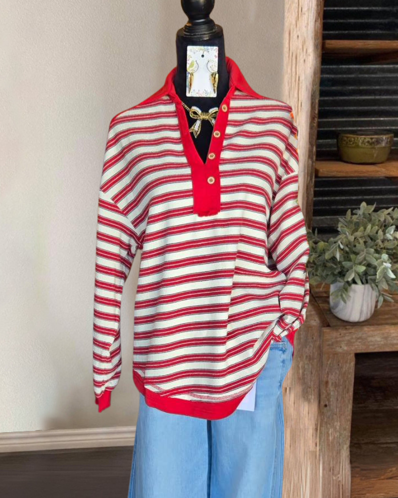 Casual Striped V-Neck Top