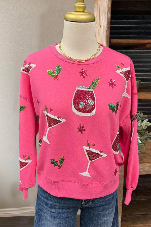 Holiday Cocktail Sequin Sweatshirt