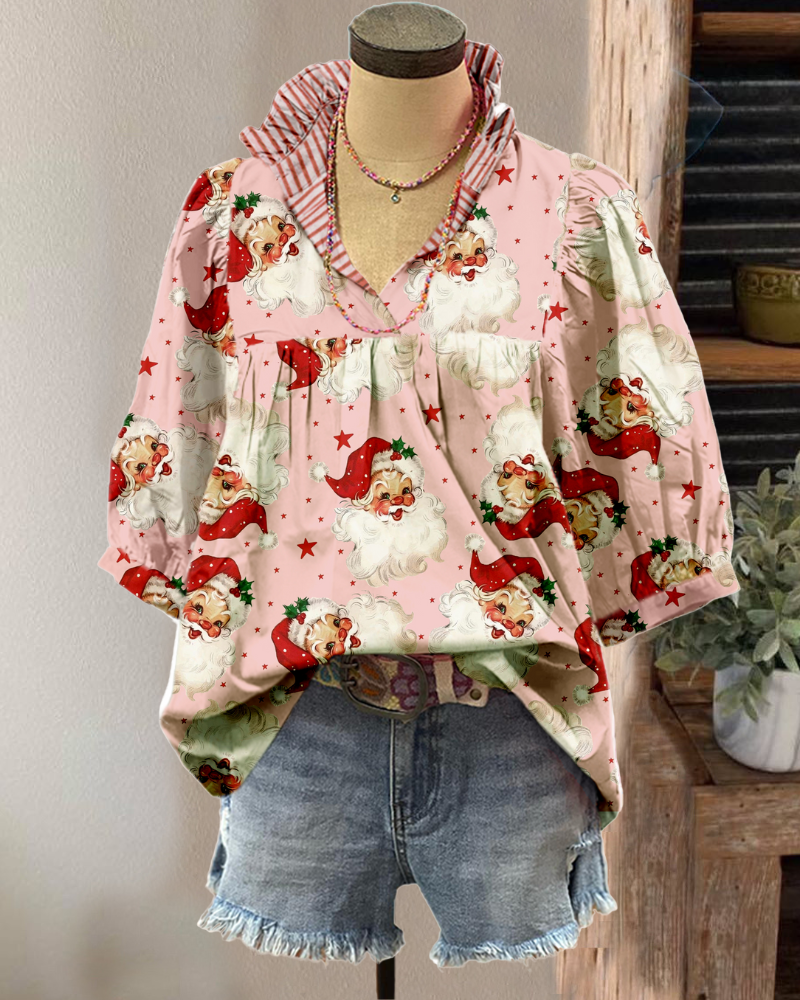 Cute Santa Claus Ruffle Satin Top