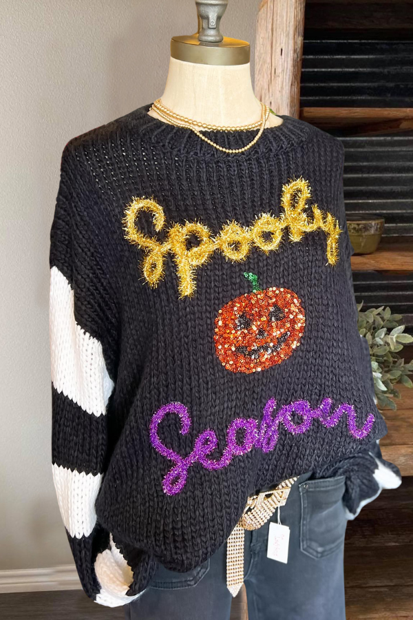 Spooky Season Pumpkin Embroidered Sweater