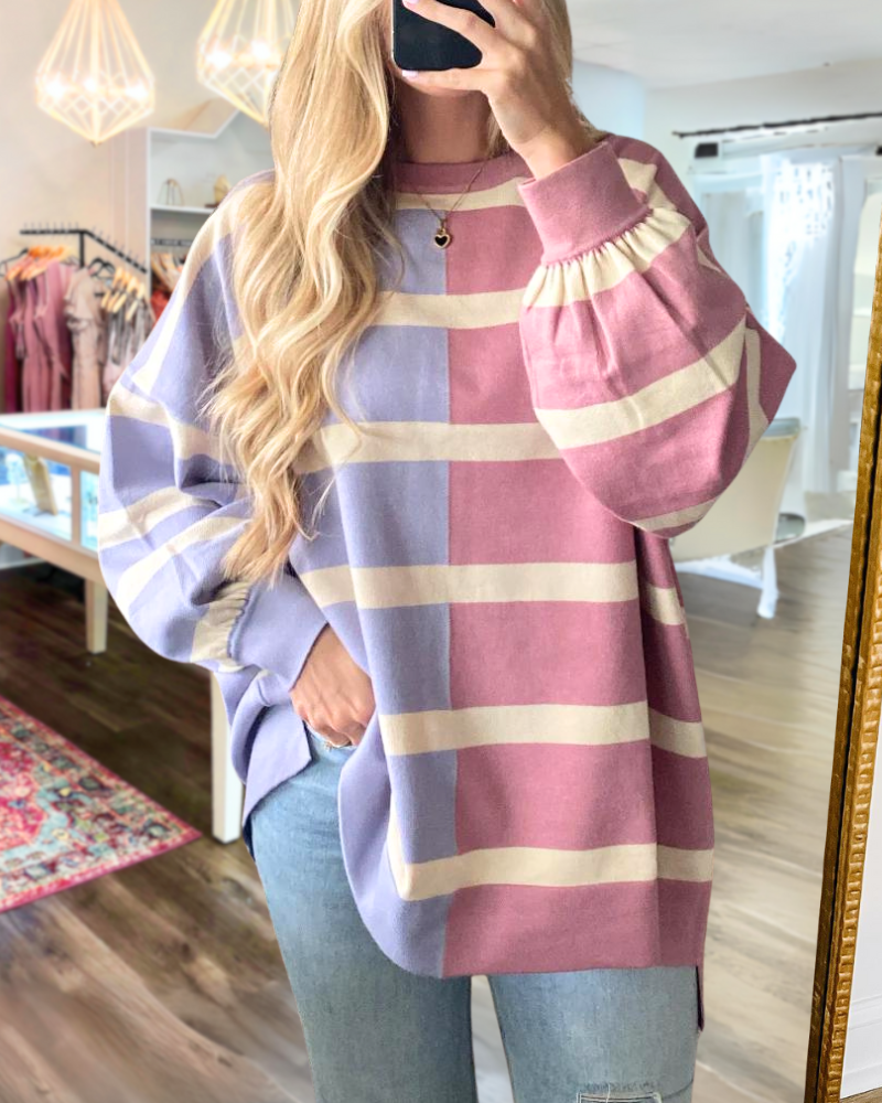 Striped Color Block Top-Pink&Purple