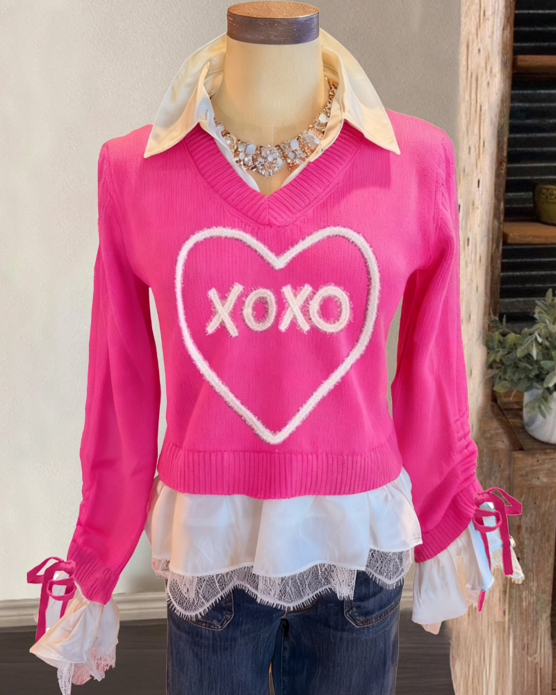 XOXO Heart Faux Two-Piece Top