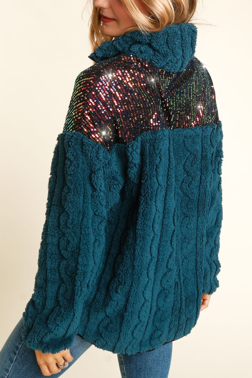 Sequined Textured Plush Pullover