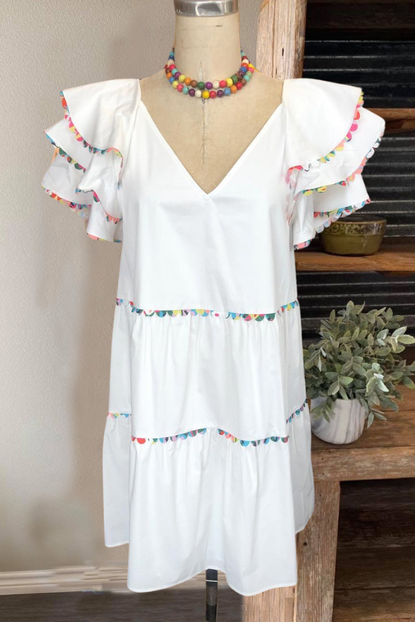 Colorful Trim Ruffle Mini Dress