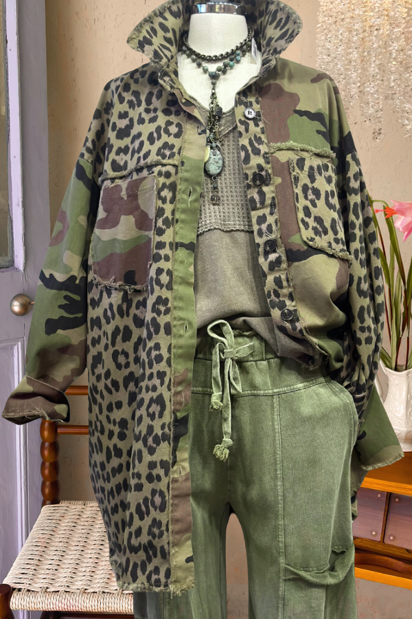 Oversized Camouflage Leopard Patchwork Shirt