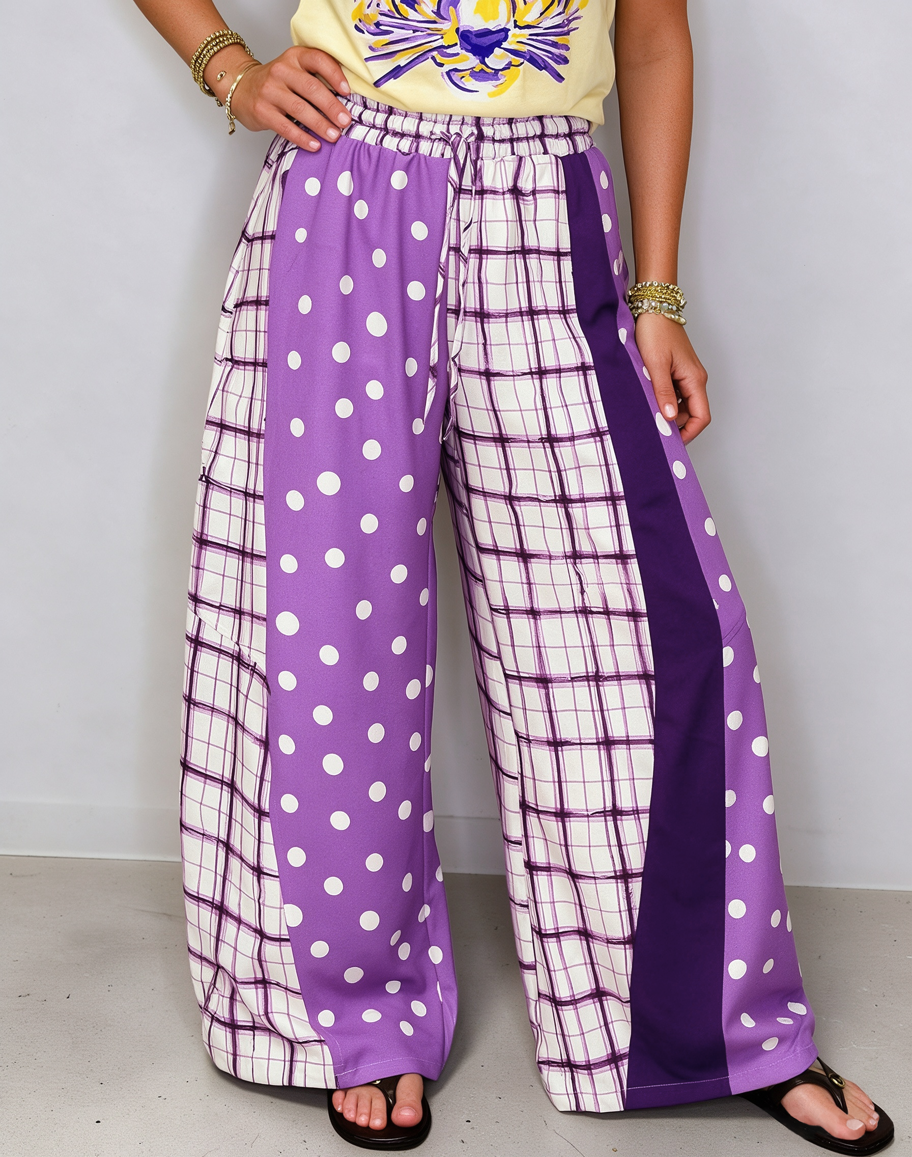 Polka Dot Plaid Patchwork Pants