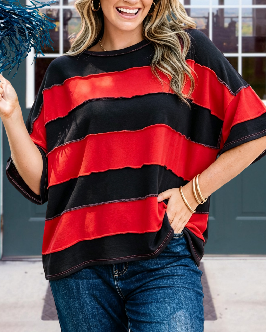 Color-blocked Reverse Stitching Top