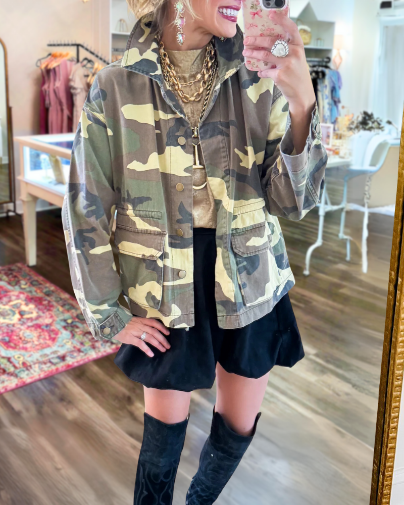 Camouflage Stand Collar Button Jacket
