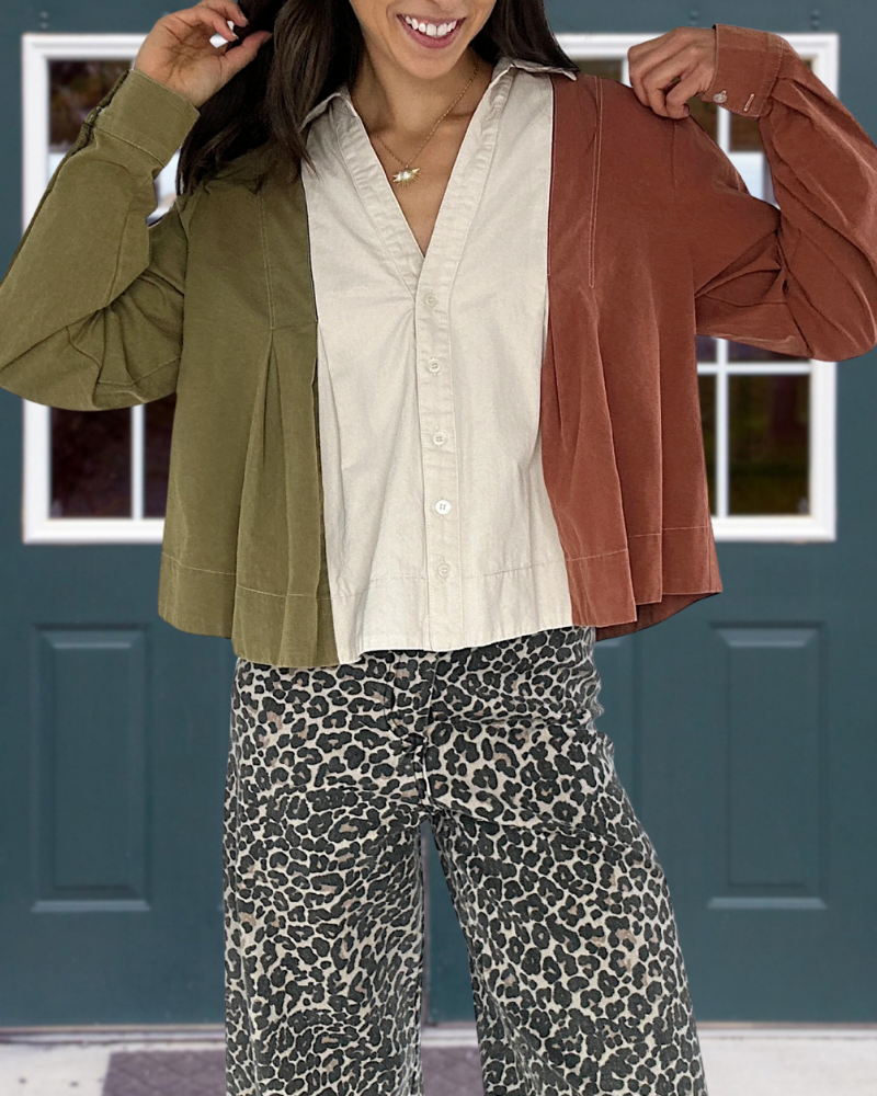 Retro Patchwork Button Down Top