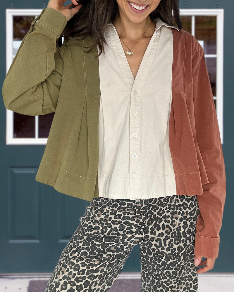 Retro Patchwork Button Down Top