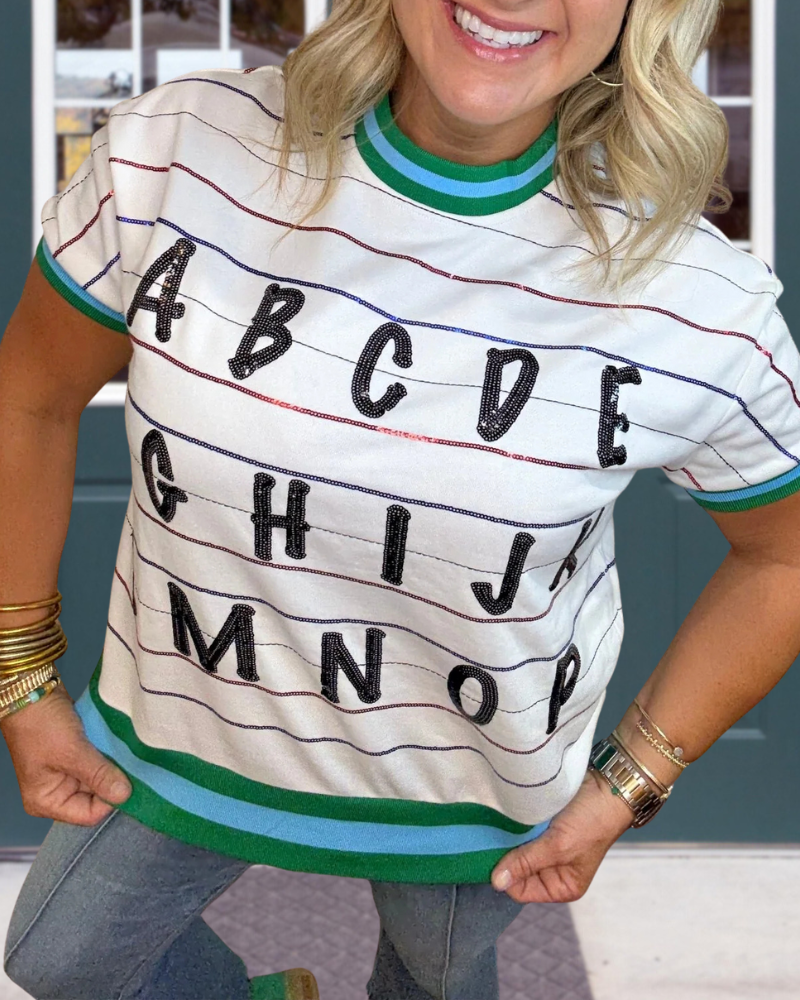 Letter Sequin Striped Top