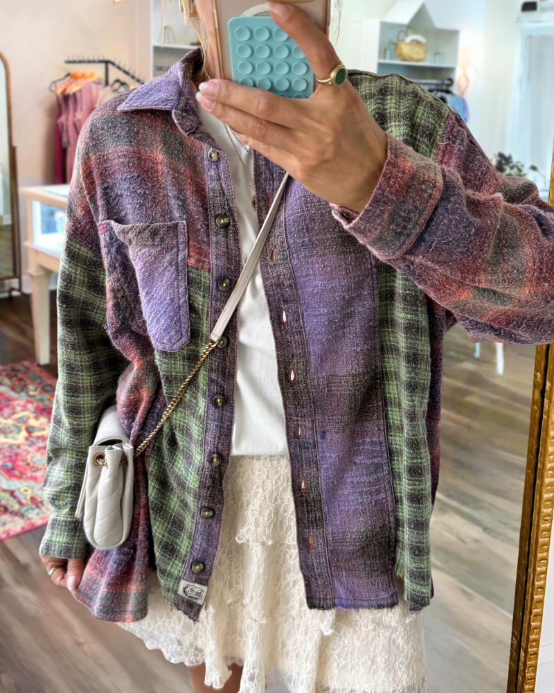 Stylish Color-blocked Plaid Shirt
