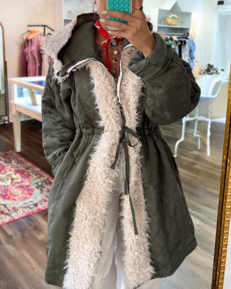 Quilted Fur Collar Hooded Coat