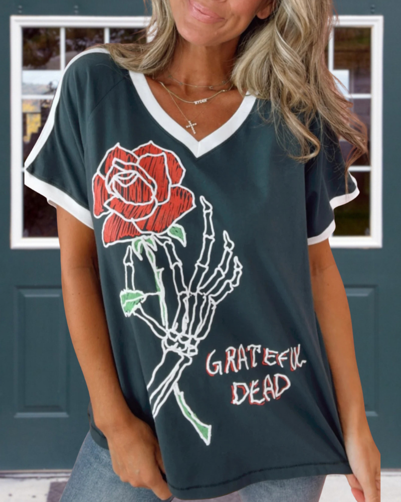 Chic Skeleton Rose Print Tee