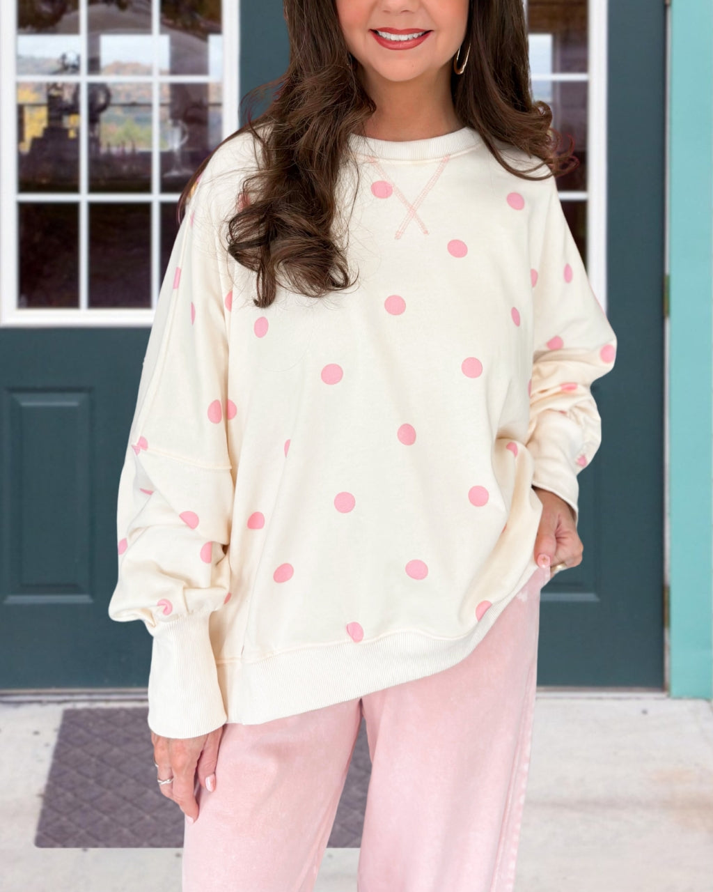 Color-block Polka-dot Pullover