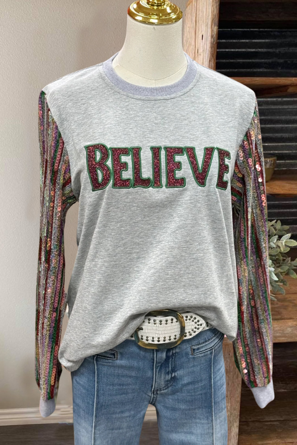 BELIEVE Patchwork Crew Neck Pullover