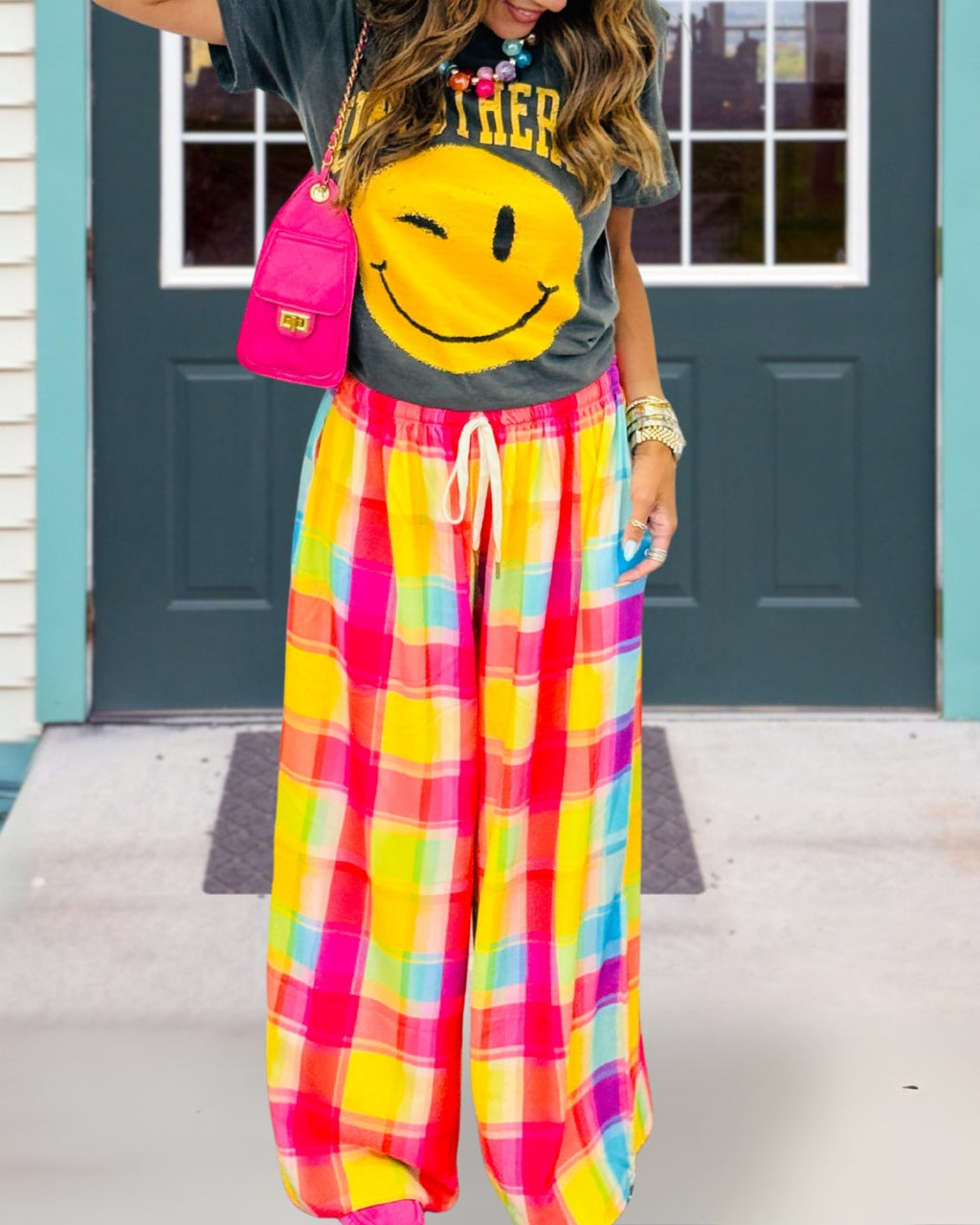 Colorful Plaid Drawstring Pants