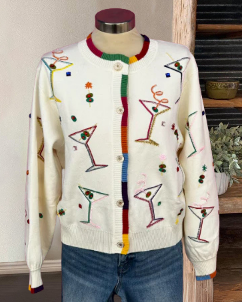 Wine Glass Embroidered Cardigan