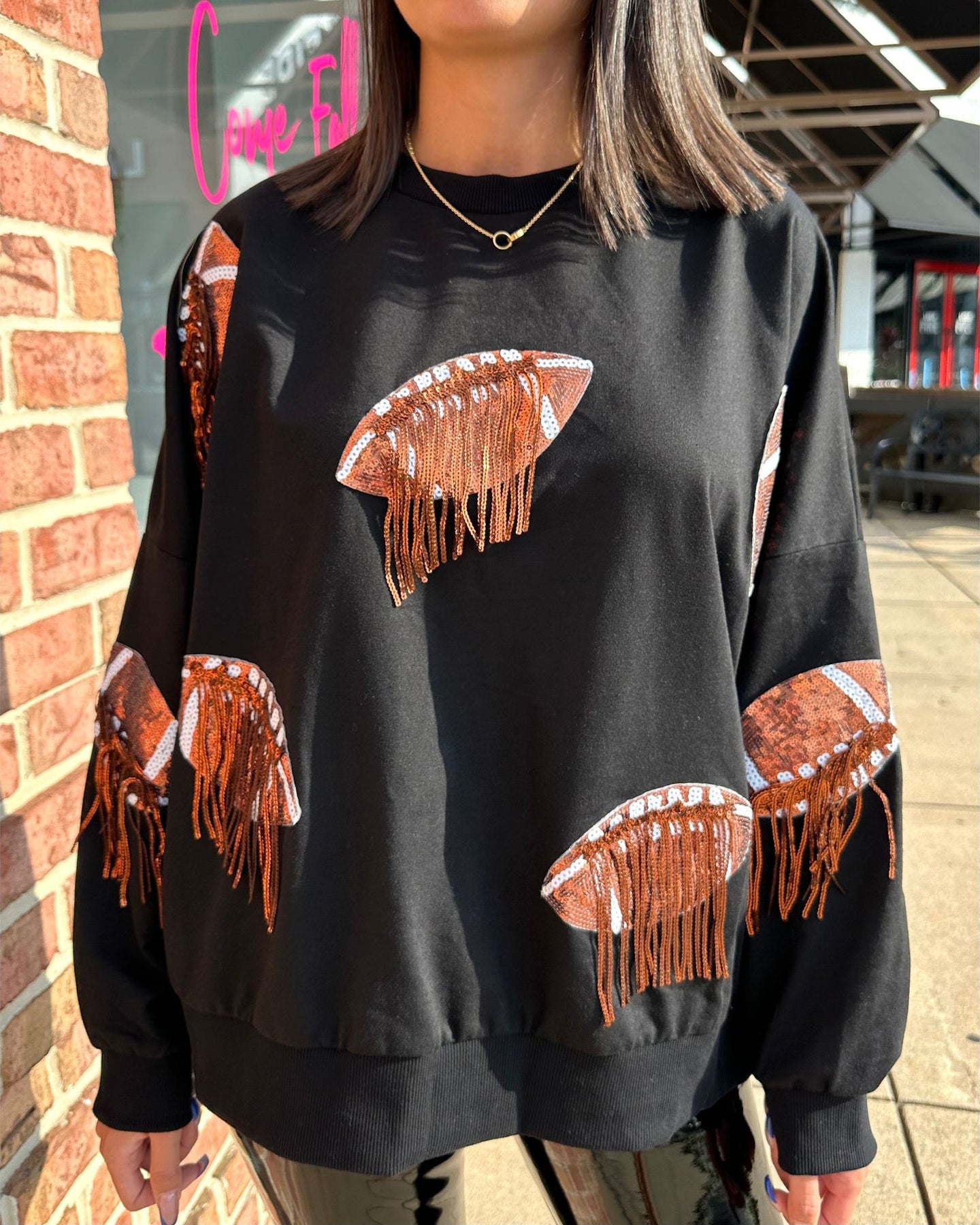 Sequin Fringed Football Sweatshirt