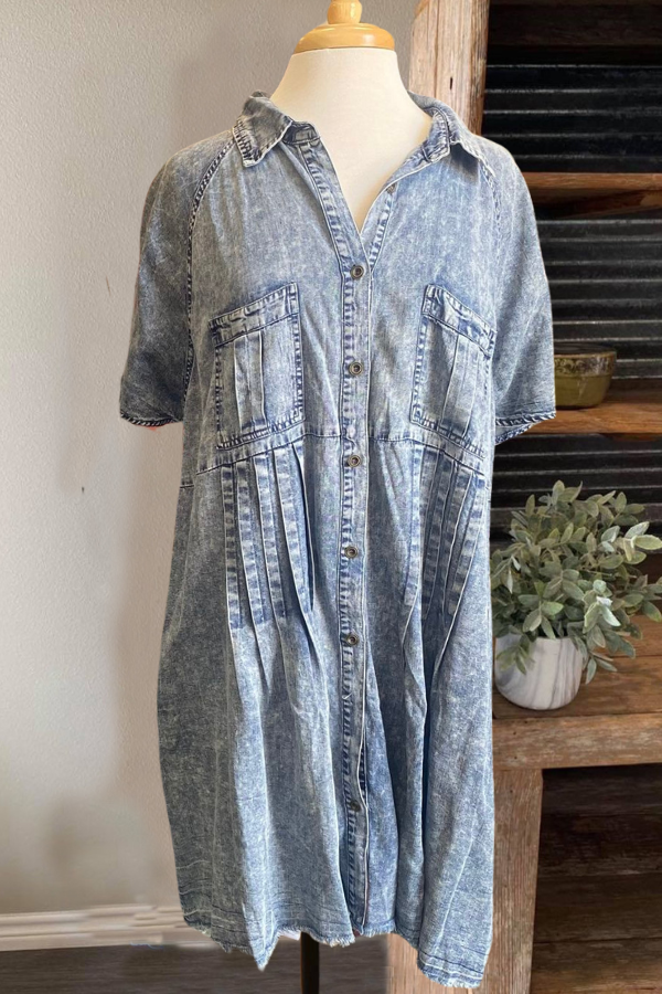 Denim Pleated Mini Dress