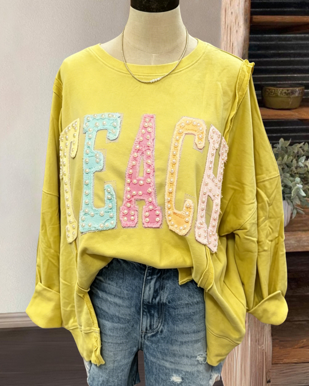 TEACH Embroidered Beaded Patch Pullover