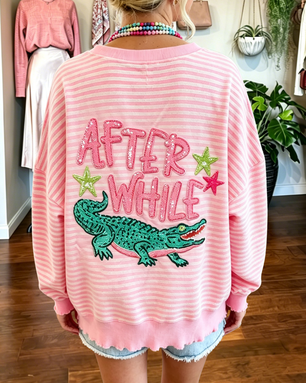 Later Gator Sequined Striped Sweatshirt