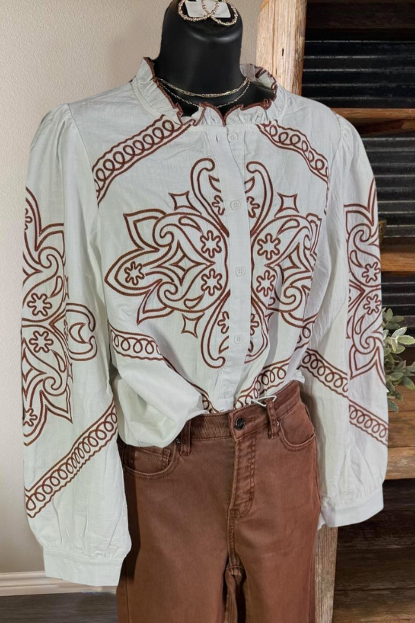 Embroidered Ruffled Vintage Blouse