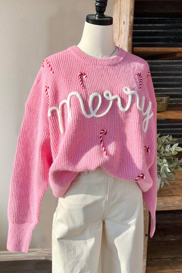 Merry Christmas Candy Cane Knitted Sweater