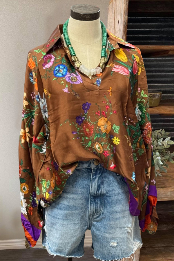 Fall Floral Satin Top