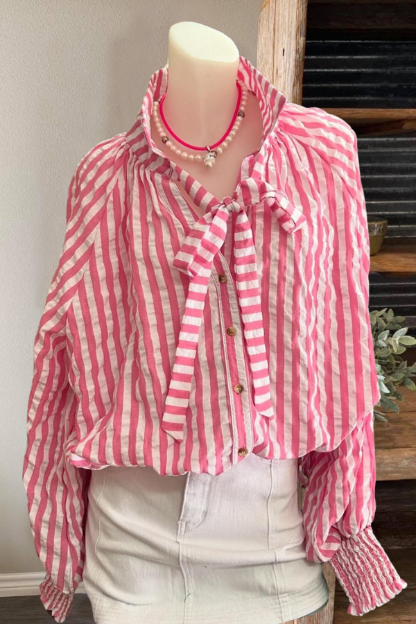 Oversized Striped Bow Blouse