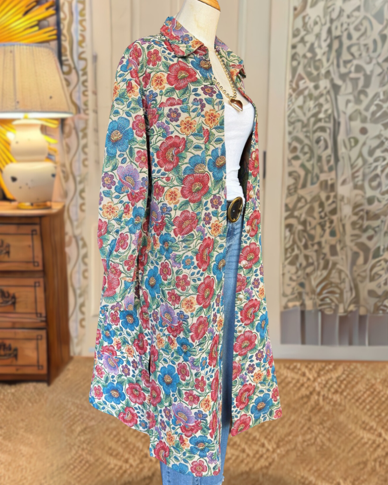 Retro Floral Button Long Jacket